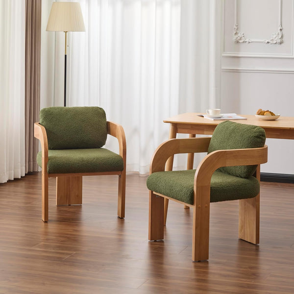 Boucle Dining Chairs Set of 2 with Cushion & Curved Arms