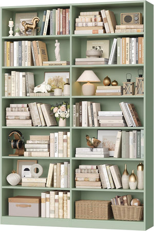 7-Tier Dual-Row Bookshelf with 14 Open Shelves