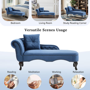 Mid-Century Velvet Chaise Lounge with Scrolled Backrest