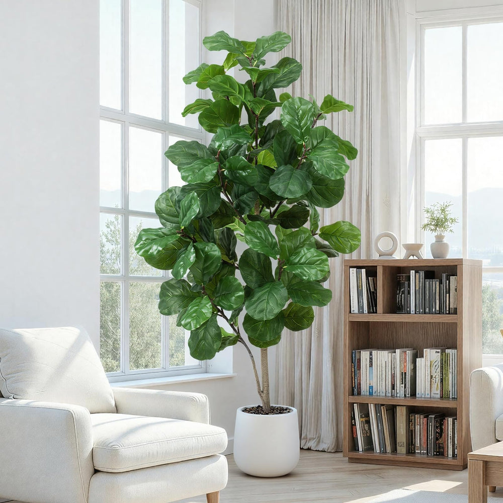 Faux Fiddle Leaf Fig Tree with White Pot