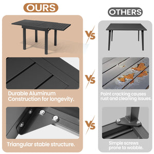 Expandable Aluminum Outdoor Dining Table – 53" to 106", Seats 6–10