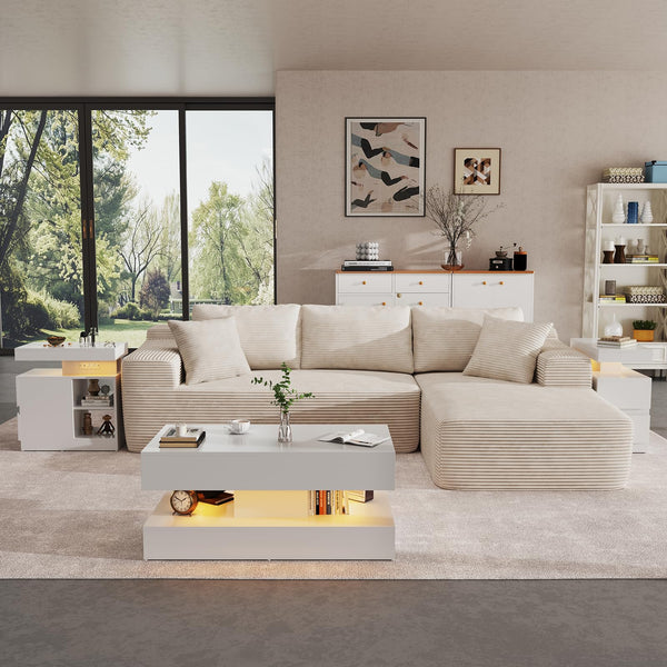 LED Coffee Table with Storage & Drawers