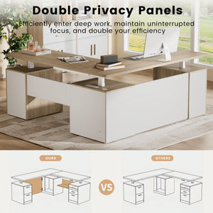 L-Shaped Electric Standing Desk with Storage & Privacy Panel