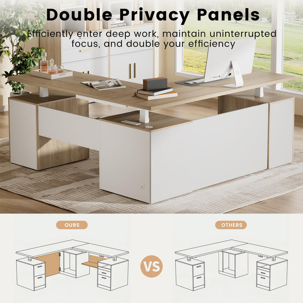 L-Shaped Electric Standing Desk with Storage & Privacy Panel