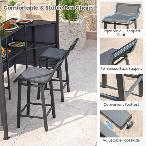 3-Piece Outdoor Bar Set with 8x8 FT Grill Gazebo & 2 Bar Stools