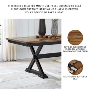 Farmhouse Dining Extension Table – Dark Brown & Black