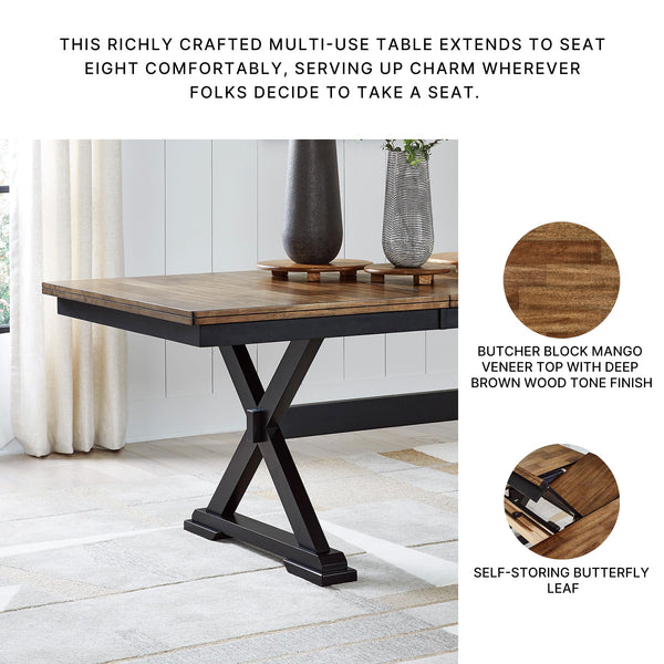 Farmhouse Dining Extension Table – Dark Brown & Black