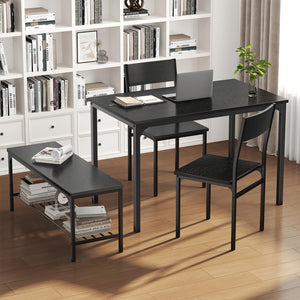 Dining Table Set with Bench – 3 or 4 Piece, Black or Grey