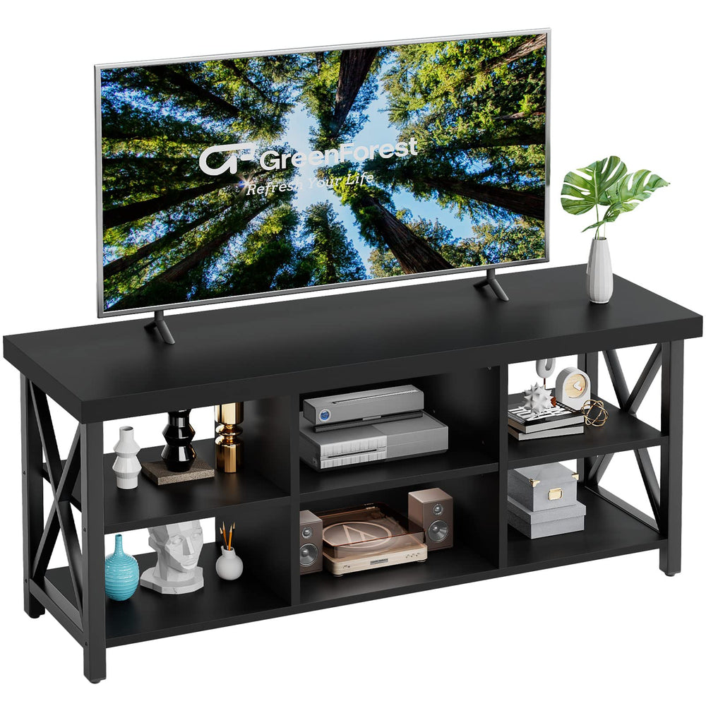 55 Inch Farmhouse TV Stand for 65 Inch TVs with 6 Storage Compartments