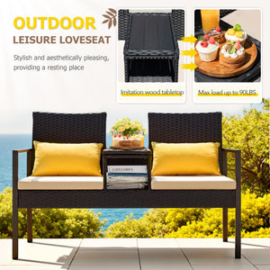 Outdoor Wicker Loveseat with Built-In Coffee Table & Storage
