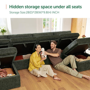 U-Shaped Modular Sectional Sofa with Storage Seats & Ottoman