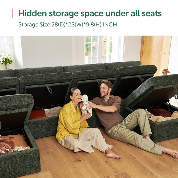 U-Shaped Modular Sectional Sofa with Storage Seats & Ottoman