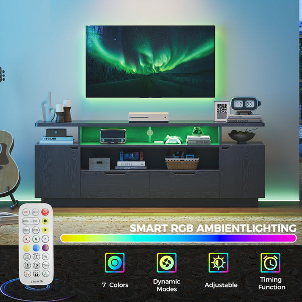 TV Stand for 85 Inch TVs with Power Outlet & LED Lights