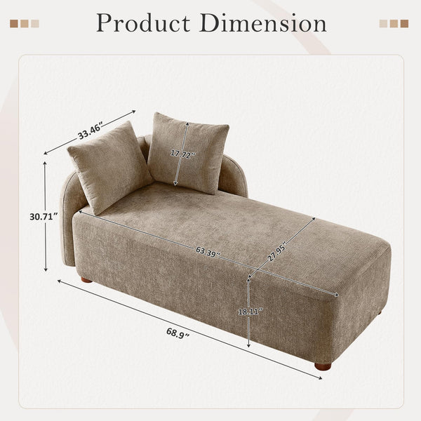 Indoor Chaise Lounge Chair with Deep Seat & 2 Pillows