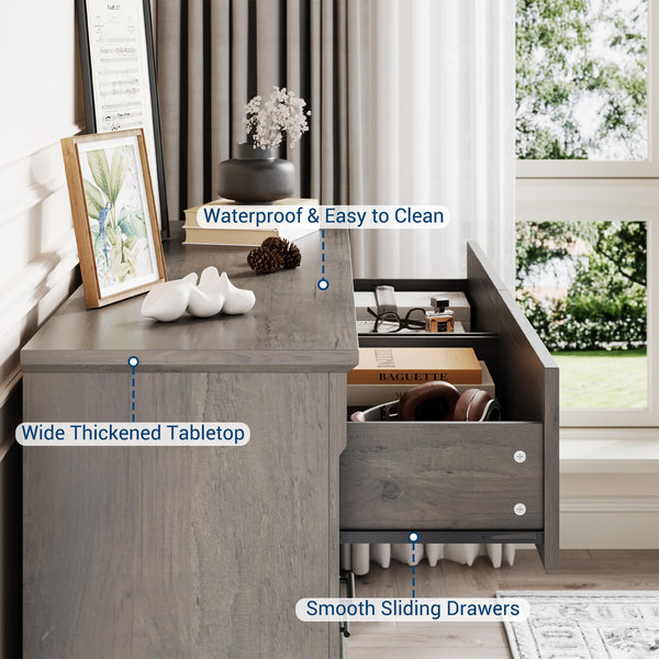 6 Drawer Farmhouse Dresser Wide Chest of Drawers with Metal Handles