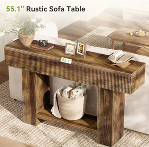 55-Inch Farmhouse Console Table with 2-Tier Storage