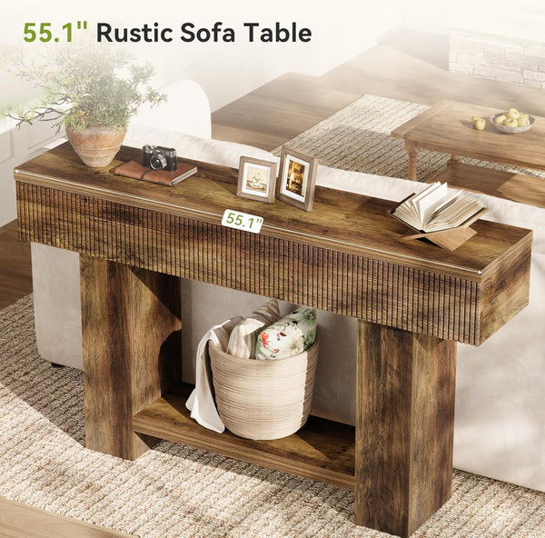 55-Inch Farmhouse Console Table with 2-Tier Storage