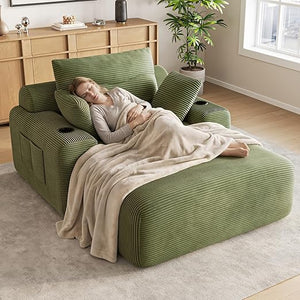 69" Oversized Boneless Chaise Lounge Chair with Cup Holders & Storage