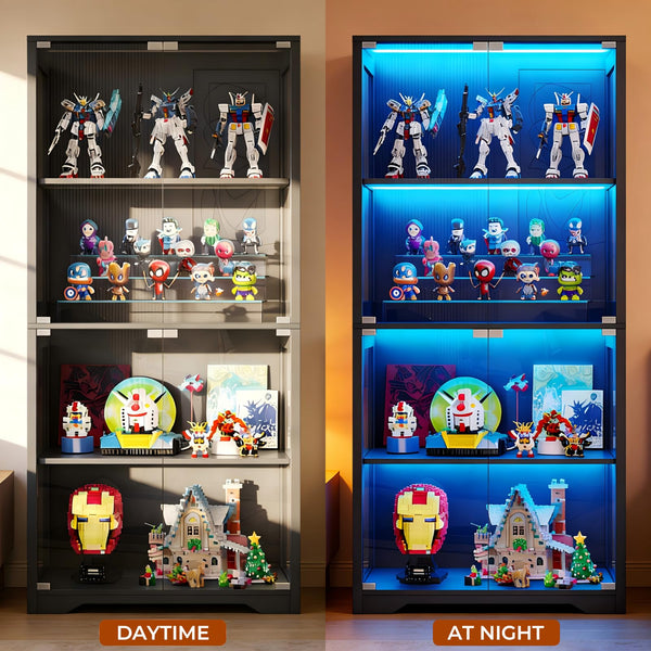 Glass Door Display Cabinet with LED Lights & Motion Sensor