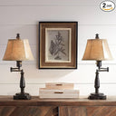 Bronze Swing Arm Desk Table Lamp 22.5" with Faux Leather Shade