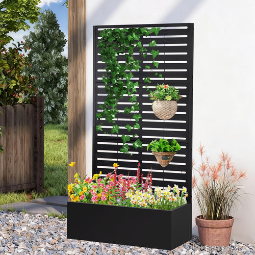 Metal Raised Garden Bed with Trellis & Privacy Screen