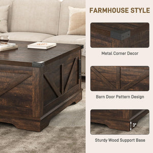 40" Square Farmhouse Lift Top Coffee Table with Power Outlets & Hidden Storage