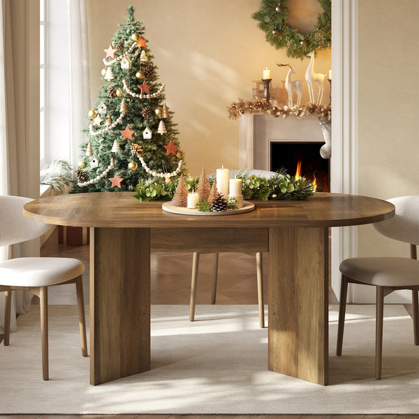 63-Inch Oval Farmhouse Dining Table with Metal Base