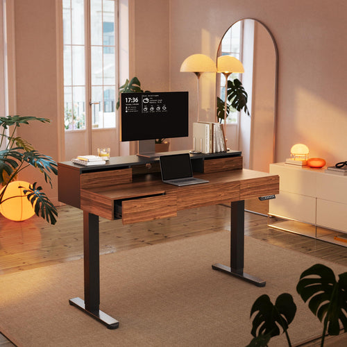 Electric Standing Desk with Drawers & Monitor Shelf, 48 Inch