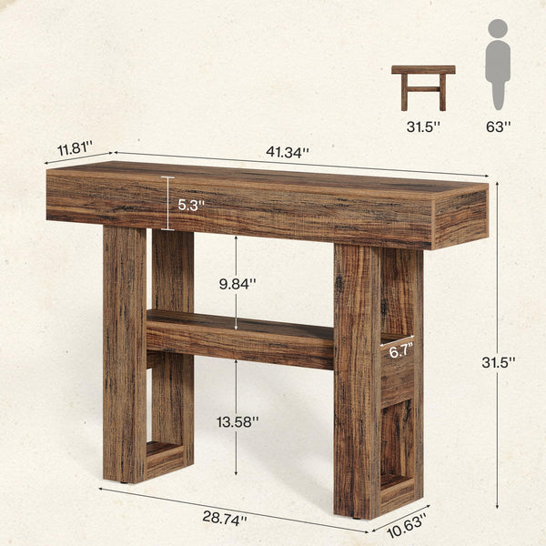 Farmhouse Console Table 2-Tier with Storage Shelves