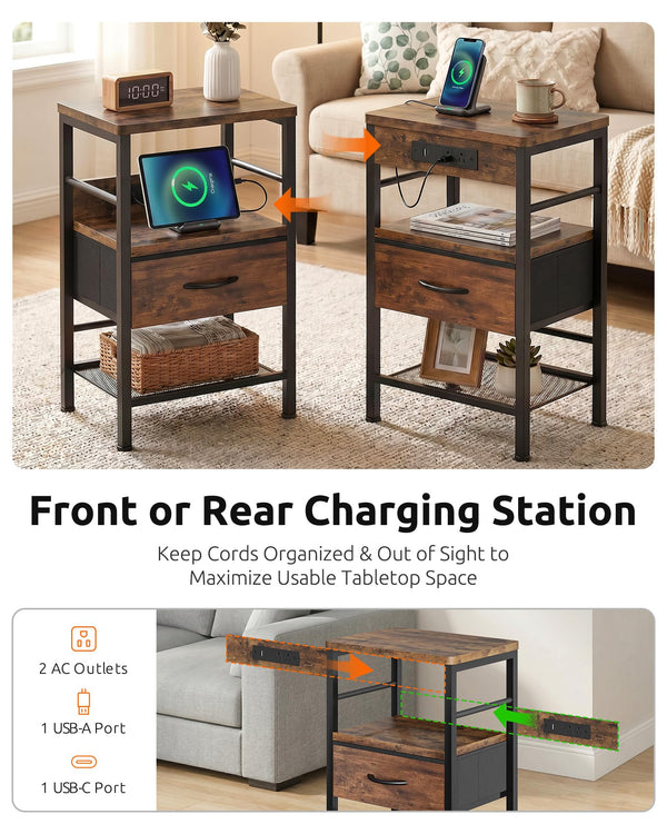Nightstands Set of 2 with Charging Station