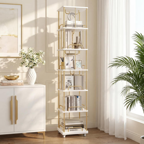 6-Tier Rotating Bookshelf with Wheels