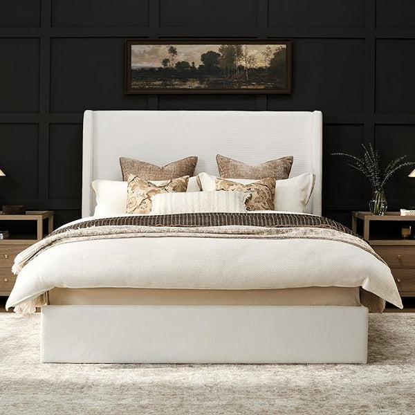 Queen/King Wingback Upholstered Platform Bed Frame