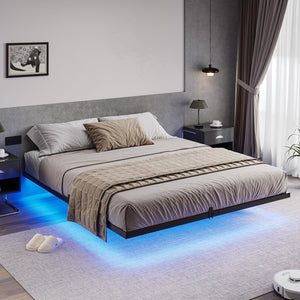 Floating Bed Frame with LED Lights – Metal Platform Bed