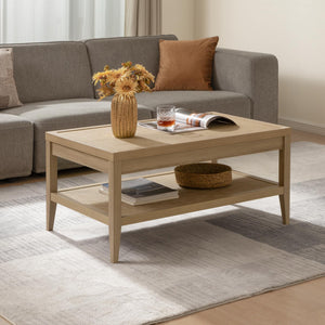 Rattan Coffee Table with 2-Tier Storage Shelf