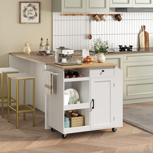 Rolling Kitchen Island Cart with Power Outlet, Drawer, Wine Rack & Spice Rack