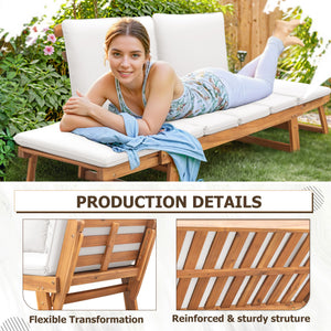 Convertible Outdoor Patio Couch with Acacia Wood Frame