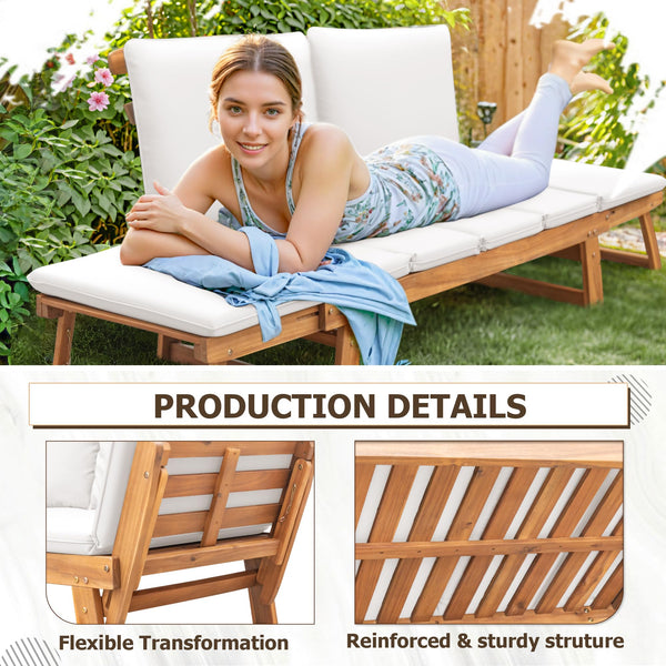 Convertible Outdoor Patio Couch with Acacia Wood Frame