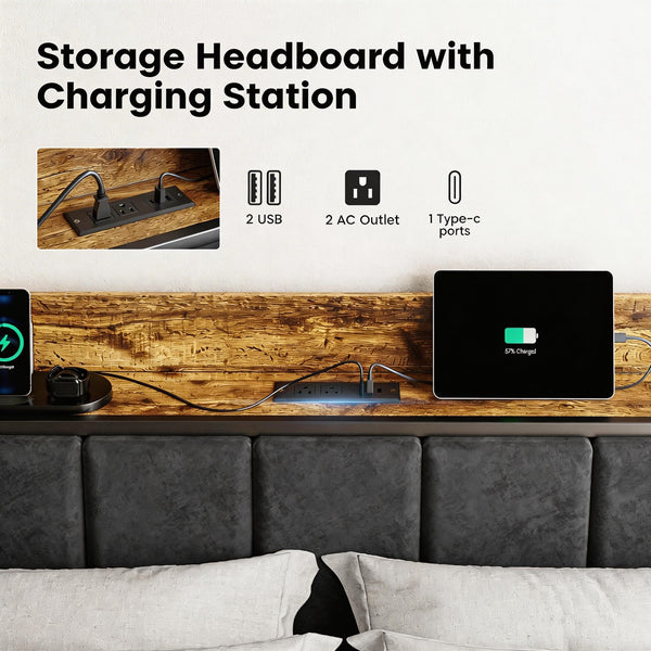 LED Platform Bed Frame with Charging Station & RGB Lighting