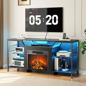 55" Fireplace TV Stand with LED Lights & Charging Station for TVs up to 65"