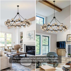 59-Inch Wagon Wheel Chandelier – 36-Light Farmhouse Pendant for High Ceilings