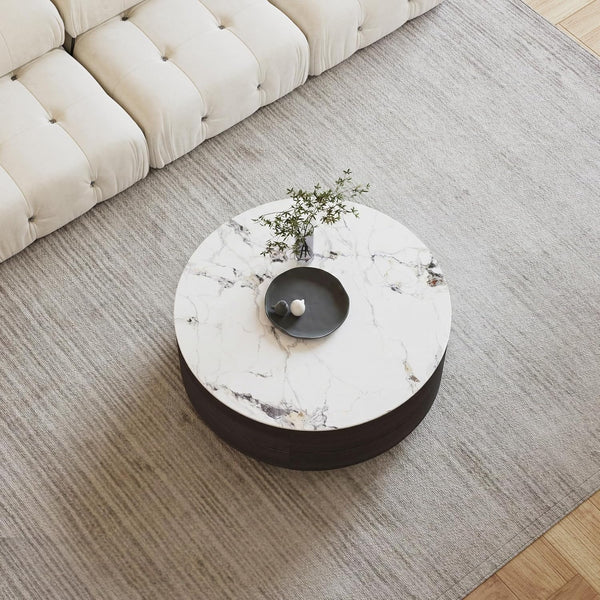 Round Coffee Table with Drawers & Sintered Stone Top