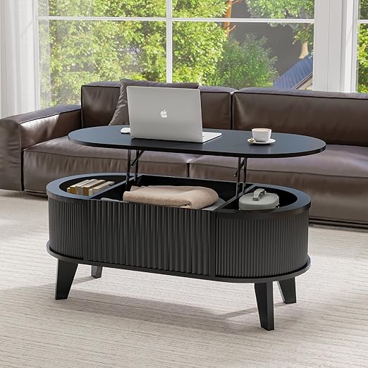 Fluted Lift Top Coffee Table with Hidden Storage