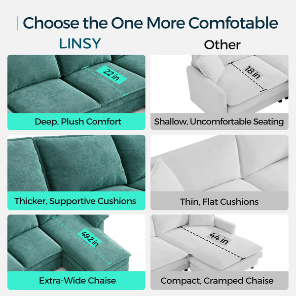 U-Shaped Modular Sectional Sofa with Double Chaise Lounge – 115" Chenille, 6-Seat