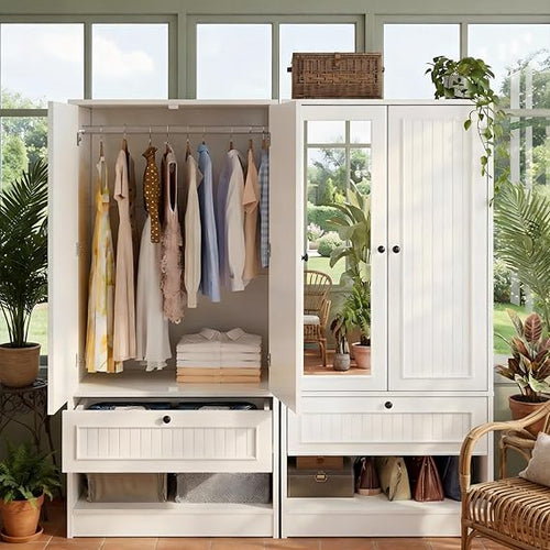 2-Door Wardrobe Closet with Mirror