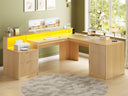 L-Shaped Executive Desk with Drawers, File Cabinet & Monitor Stand