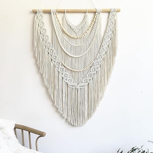 Extra Large Macrame Wall Hanging – 71"W x 32"H Boho Woven Tapestry