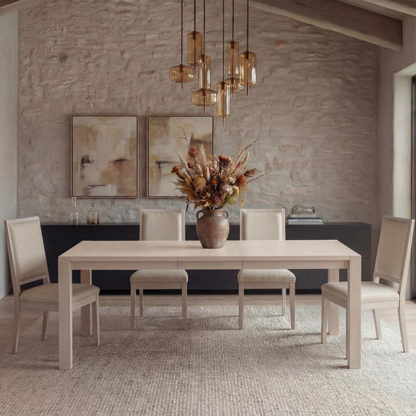 Extendable Dining Table Set with Upholstered Chairs, Off-White