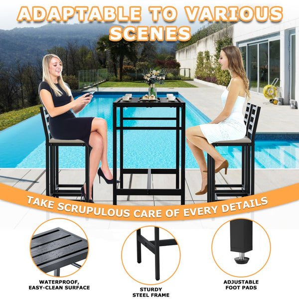 5-Piece Outdoor Patio Bar Set with Counter Height Table & Cushioned Stools