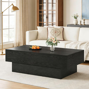 55" Large Farmhouse Rectangle Coffee Table with Thick Block Base