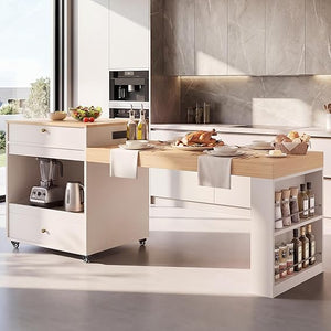 79" Extendable Kitchen Island Cart with Power Outlet & Storage
